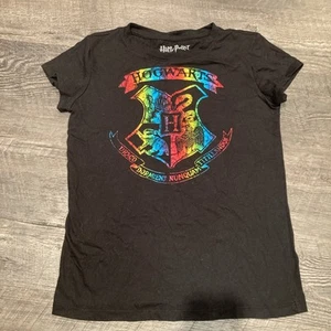 Harry Potter Hogwarts Black W/ Holographic Print T-shirt Girls Size L 10/12 - Picture 1 of 3