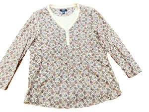 Chaps Talla Regular XXL Manga Larga Crema Floral Algodón Usado Top - Imagen 1 de 8