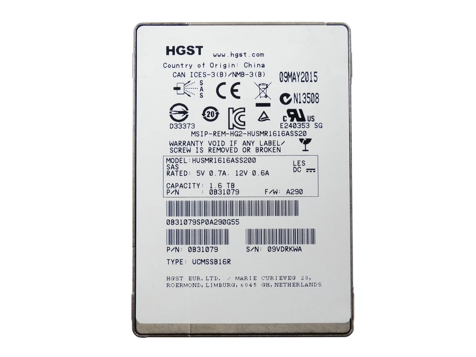 HGST 1.6TB SAS 12G RI SFF 2.5" SSD Ultrastar SSD1600MR 0B31079 HUSMR1616ASS200 - Image 1 of 2