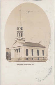 Cartolina fotografica Chiesa congregazionale Rutland Massachusetts 1900s Eddy Make RPPC - Foto 1 di 4