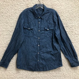 Guess Button Up Shirt Extra Large Adult Blue Slim Fit Long Sleeve Denim Mens XL - Picture 1 of 11