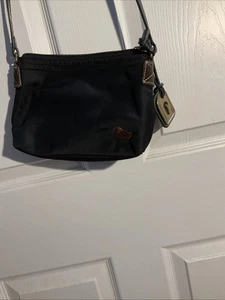 Dooney & Bourke Wayfarer Black Nylon Brown Leather Small Crossbody Bag Shoulder - Picture 1 of 3