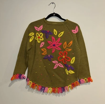 RARE HTF 60s Vtg Phil Rose California BoHo Fringe Sweater 100% Wool Hippie Retro - Image 1 of 4