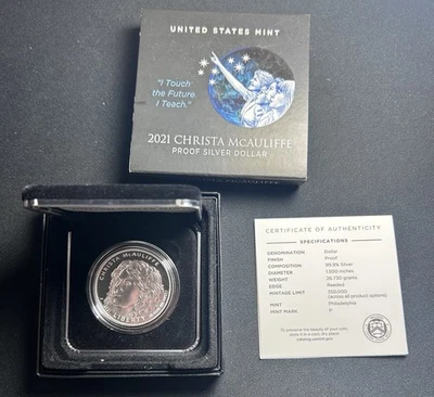 Christa McAuliffe 2021 Proof Silver Dollar $1 With Certificate From US Mint - Image 1 of 3