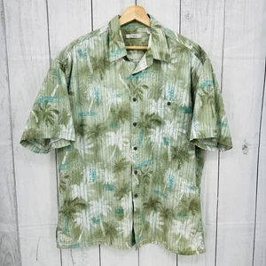 VINTAGE 90s Moda Campia Moda XL Green Palm Aloha Dad Shirt Button Up - Picture 1 of 7