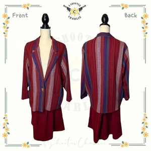Vintage D.K. Gold Donnkenny Rock Anzug Damen Größe 18 Rot Mehrfarbig Gestreift Blazer - Bild 1 von 8