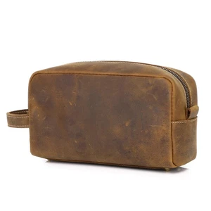 Vollnarben Echtleder Reißverschluss Reise Kulturbeutel für Frauen Herren Damen Cl... - Bild 1 von 7