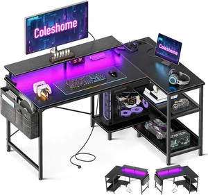 Coleshome Escritorio Gaming con LED, 120x80cm Escritorio Esquina con Estantes Re - Bild 1 von 7