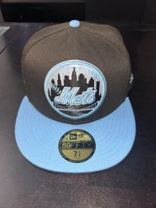 New York Mets New Era 59Fifty Muddy Waters Fitted Hat Sz 7 5/8 NWT Brown Blue - Picture 1 of 11