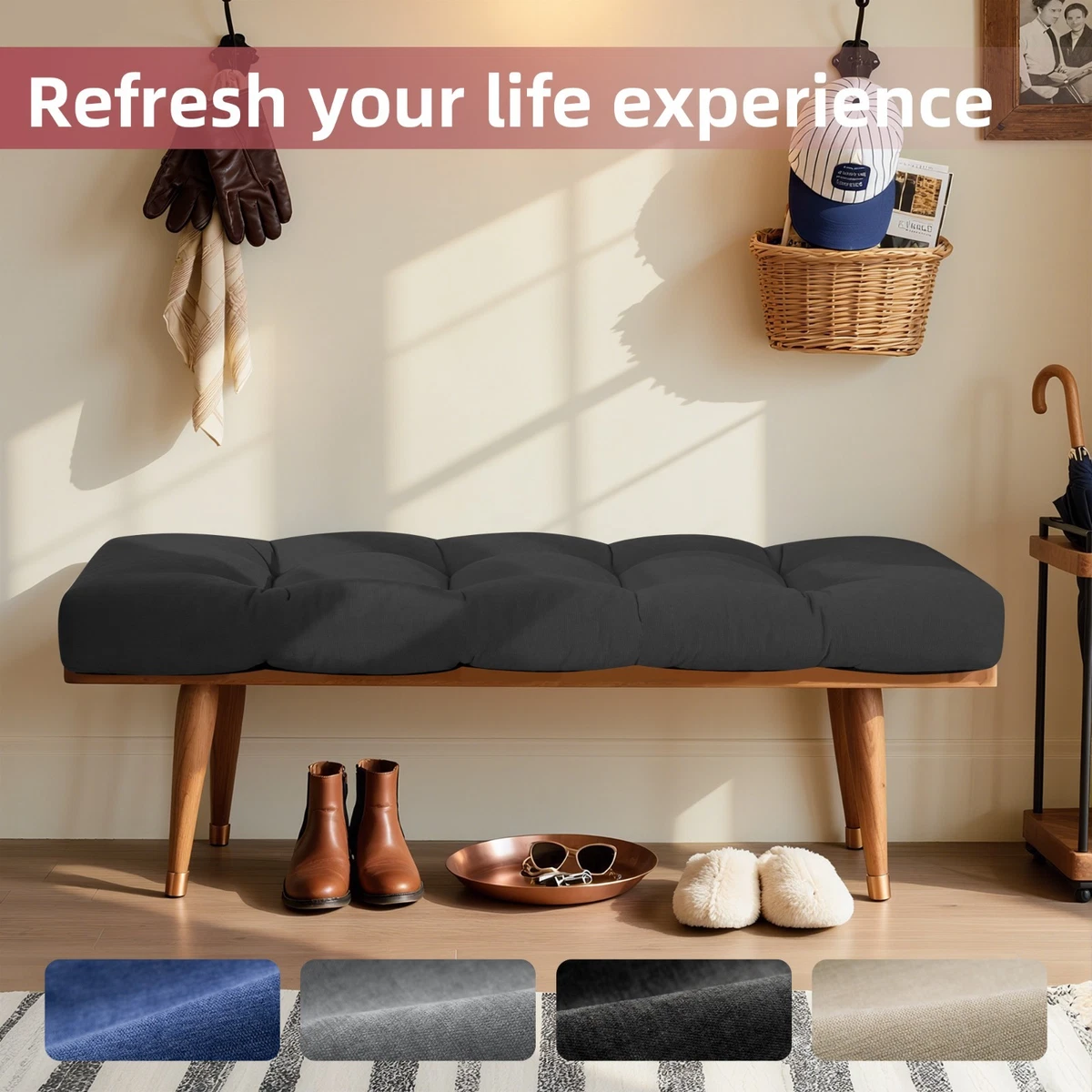 SWD TWTH - Cojín Para Banco De Jardín De 2 Y 3 Plazas, Cojín Rectangular De Algodón Para Tumbona, Columpio, Patio, Interiores Y Exteriores, 8 Cm De Grosor (color Gris, 150 X 50 Cm