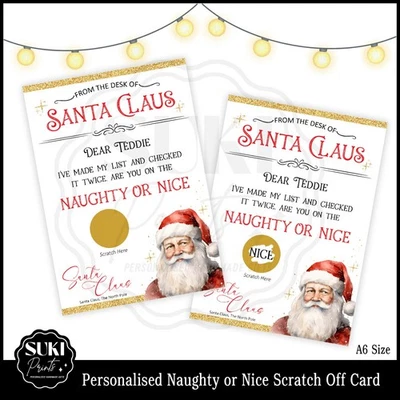 SUKI PRINTS Personalised Naughty or Nice Scratch Card. Santa's Nice List. Christmas Eve Box