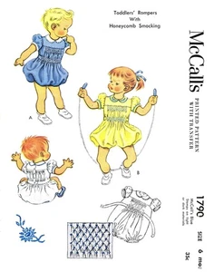 McCall's 1790 Pattern Honeycomb SMOCKING Rompers 6 Month - Picture 1 of 4