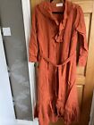 Casa Raki Dress Esme 100% Organic Linen Ruffle Wrap Orange Dress Size Small