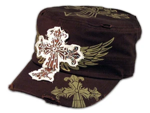 Cross and Wings on Brown Army Cadet Hat Military Castro Cap - Picture 1 of 4