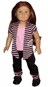 Pink & Black Stripe Top & Black Pants Set fits 18" American Girl Size Doll - Picture 1 of 2