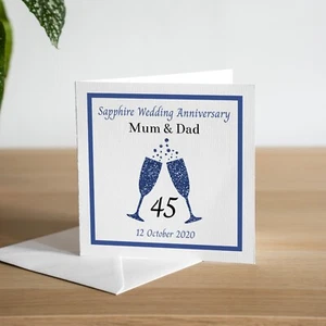 Tarjeta personalizada 45 aniversario de boda zafiro copa de champán esposo esposa - Imagen 1 de 3