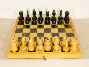 Vintage USSR Old Table Board Chess Figurine Wooden Wood Folding Game Soviet Gift - Picture 1 of 4