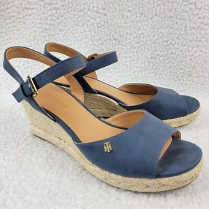 Tommy Hilfiger TWGALLIE Espadrilles Women's Wedges Ankle Buckle Blue Sandals 8M - Picture 1 of 7