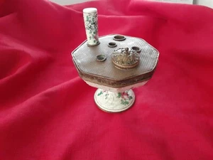 Antique French Porcelain and Brass Inkwell with Matching Wax Seal pre-owned - Picture 1 of 12