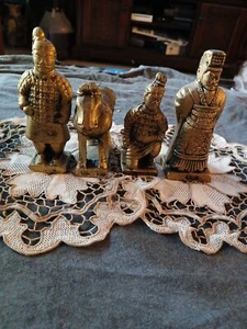 Vintage Chinese Terracotta Soldier Warrior Horse Mini Statue Figurine Set 4Pc Gd - Picture 1 of 11