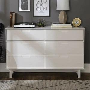 Walker Edison Mid Century Modern Groove Handle Wood Dresser 6 Drawer White NB123 - Picture 1 of 8