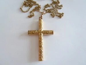 Antiguo colgante de cadena cruz hoja de vid motivo uvas 8,9 g/56,5 cm - Imagen 1 de 7