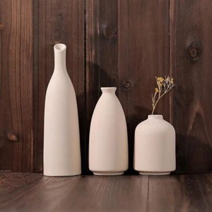 Beige Ceramic Vase for Home Decor, 3pcs Small Flower Vases for Table Decor, Livi - Picture 1 of 6