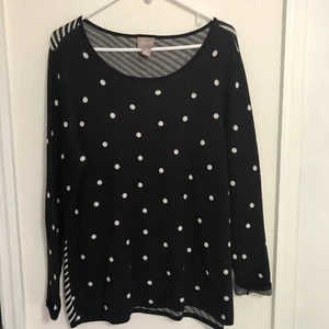 Chico’s Black White Polka Dot Striped Mixed Print Sweater Size 1 Medium 8/10 - Picture 1 of 10