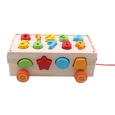 Wood Maths Number 1-9 Shape Early Educational Pull Cart Car for Kids SH