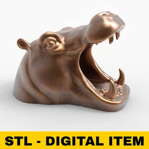 3D Hippo Head STL Model – Open Mouth Animal Sculpture for Garden Decor Tabletop - Picture 1 of 15