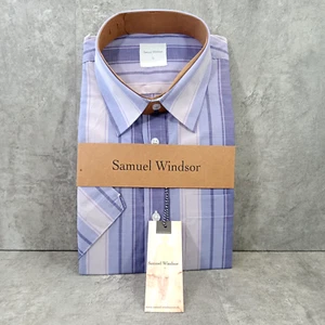Camisa Samuel Windsor Para Hombre Talla L Rayas Cuello Lila Informal Abotonada - Imagen 1 de 6
