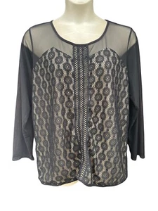 NEW Sheer Mesh Top Blouse Dressy Long Sleeve Black Plus Size 22 24 Ashley Stewar - Picture 1 of 5
