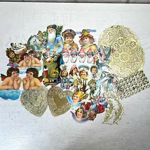 Lote troquelado efímero en relieve victoriano estilo vintage y vintage Santa niños pájaros - Imagen 1 de 14