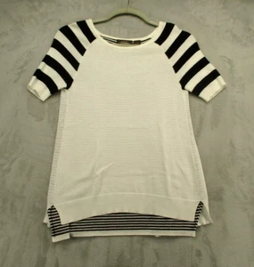 Heather B Sweater Women's Medium White Black Solid Stripe Pattern Long Length - Picture 1 of 12