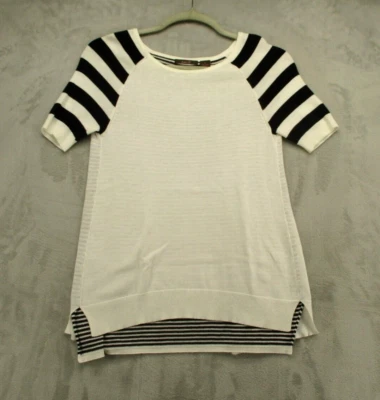 Heather B Sweater Women's Medium White Black Solid Stripe Pattern Long Length - Image 1 of 4