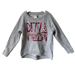 Gymboree Girls Pizza Sweatshirt Sparkle Top Pullover Hi Low Size M 7 8 Pink Gray - Picture 1 of 7