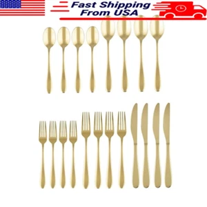 20 Piece Flatware Set Service 4 Stainless Steel Dishwasher Safe Gold Finish New - Picture 1 of 8