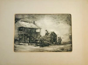 Original Radierung Western Skizze von Texas Künstler Max Bush Cole 8,5"x5,75" - Bild 1 von 9