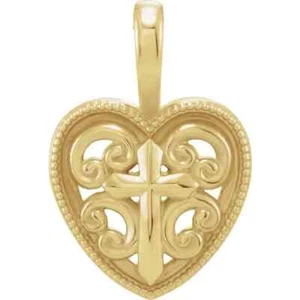 Cross and Heart Pendant In 14K Yellow Gold - Picture 1 of 2