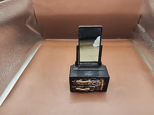 Vintage Black Miniature Dollhouse Dresser Jewelry Box Asian Moving Mirror - Picture 1 of 14