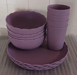 new 12 pcs Mainstays Plastic Dinner Plates,Cereal Bowls & Tumblers 18 oz purple - Picture 1 of 23
