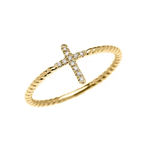 Gold Dainty Diamond Cross Rope Design Ring (Available in Yellow/Rose/White Gold) - Picture 1 of 4