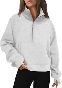 Womens Sweatshirts Half Zip Cropped Pullover Fleece Quarter Zipper Hoodies 2025 - Picture 1 of 12