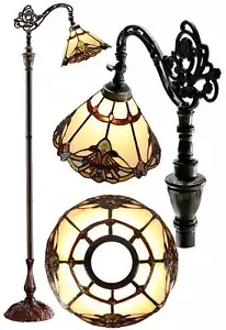 Beige Jewel Carousel Style Leadlight Stained Glass Bridge Arm Tiffany Floor Lamp - Picture 1 of 6