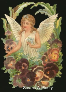 German Embossed Scrap Die Cut- Large Christmas Easter Angel Pansies  BK5026 - Picture 1 of 1