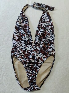 Newport News Women's 10 Swimsuit Black Brown White Leopard Cheetah Print - NWOT - Picture 1 of 2