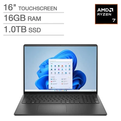 Dell 16 Laptop: Ryzen 7 250, 16GB DDR5, 1TB SSD, 16" Full HD Touchscreen Display - Image 1 of 4