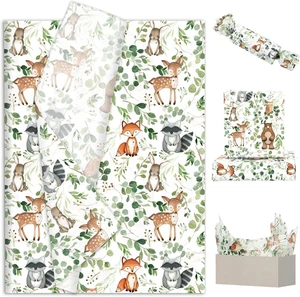 50 Sheets Woodland Animal Tissue Paper Eucalyptus Forest Animal Gift Wrapping Pa - Picture 1 of 12