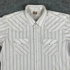 Camicia Ely Cattleman uomo XL bianca blu righe western perla snap casual - Foto 1 di 7