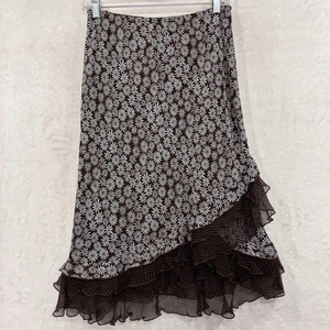 Sunny Leigh Y2K Silk Floral Skirt Chiffon Brown Blue Daisy Asymmetric Ruffle EUC - Picture 1 of 9